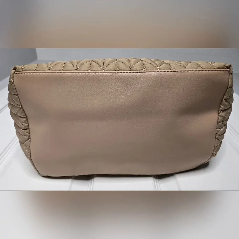Ann Taylor Quilted Beige Tote with Gold Chain- Read Description